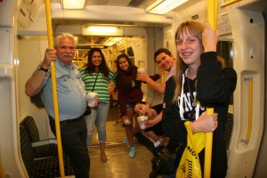 On the underground subway.