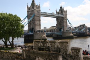 The Tower Bridge from the walkway of the London Tower.