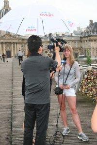 Brittney getting interviewed by a Korean TV Station about the locks on Lock Bridge.