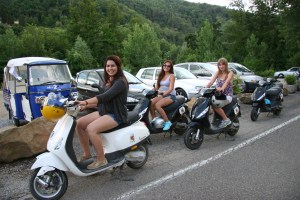 Lexi, Hailey, and Brittney on the scooters (they didn't actually drive one).