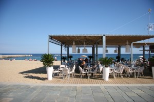 Beach Bar on the beach in Barcelona, Spain.