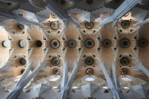 The ceiling in the Sagrada Familia church.