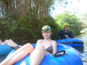 Brittney relaxing (but it's early in the ride).