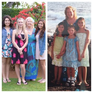 My favorite!  This is Lexi, Brittney, Me and Hailey New Years Eve 2014 and us at our first trip to Hawaii in 2005! Too cute, yes?