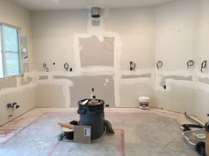 Sheetrock done, walls spackled!