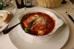 Cannelloni for the first course, fish second and cake for dessert (including tiramisu)!